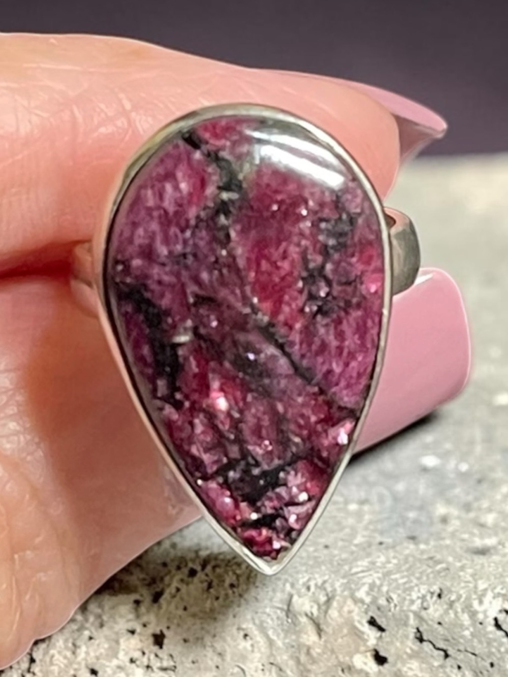 Handmade Eudialyte Sterling Silver Teardrop Ring Size 6.5